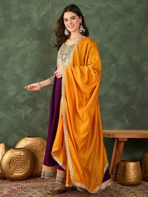 Embroidered Vichitra Silk Flared Anarkali Pant and Dupatta Set 1