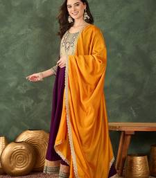 Embroidered Vichitra Silk Flared Anarkali Pant and Dupatta Set