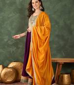 Embroidered Vichitra Silk Flared Anarkali Pant and Dupatta Set