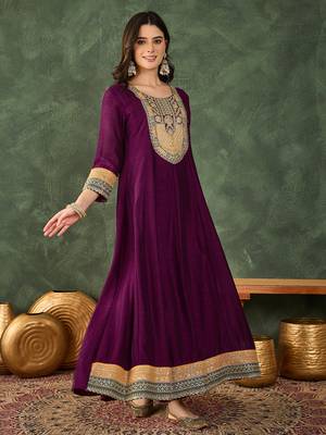 Embroidered Vichitra Silk Flared Anarkali Pant and Dupatta Set 5