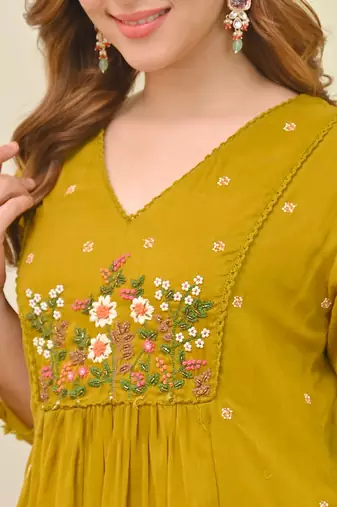 Embroidered Chanderi Flared Kurta Pant and Dupatta Set
