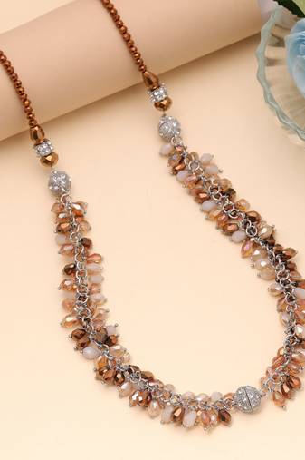 Brown & white color beaded necklace with handmade style