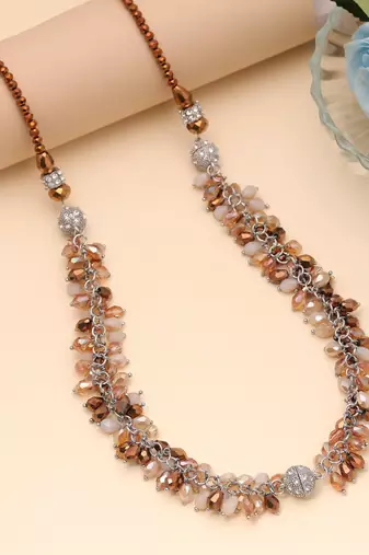 Brown & white color beaded necklace with handmade style