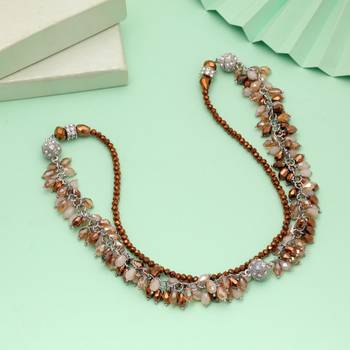 Brown & white color beaded necklace with handmade style 2