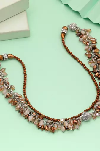 Brown & white color beaded necklace with handmade style