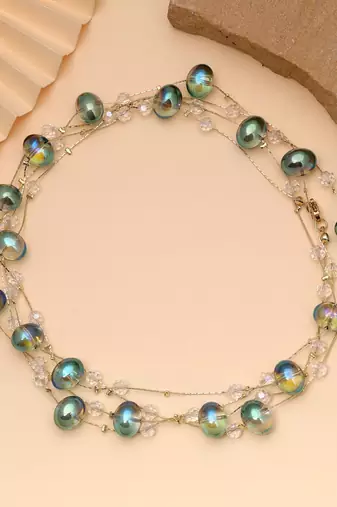 Crystal green color beaded mala with traditional design
