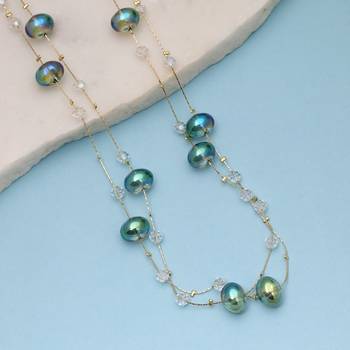 Crystal green color beaded mala with traditional design 2