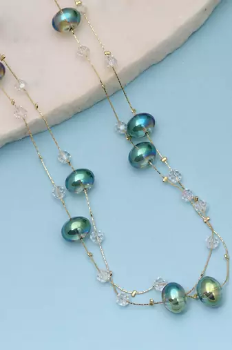 Crystal green color beaded mala with traditional design