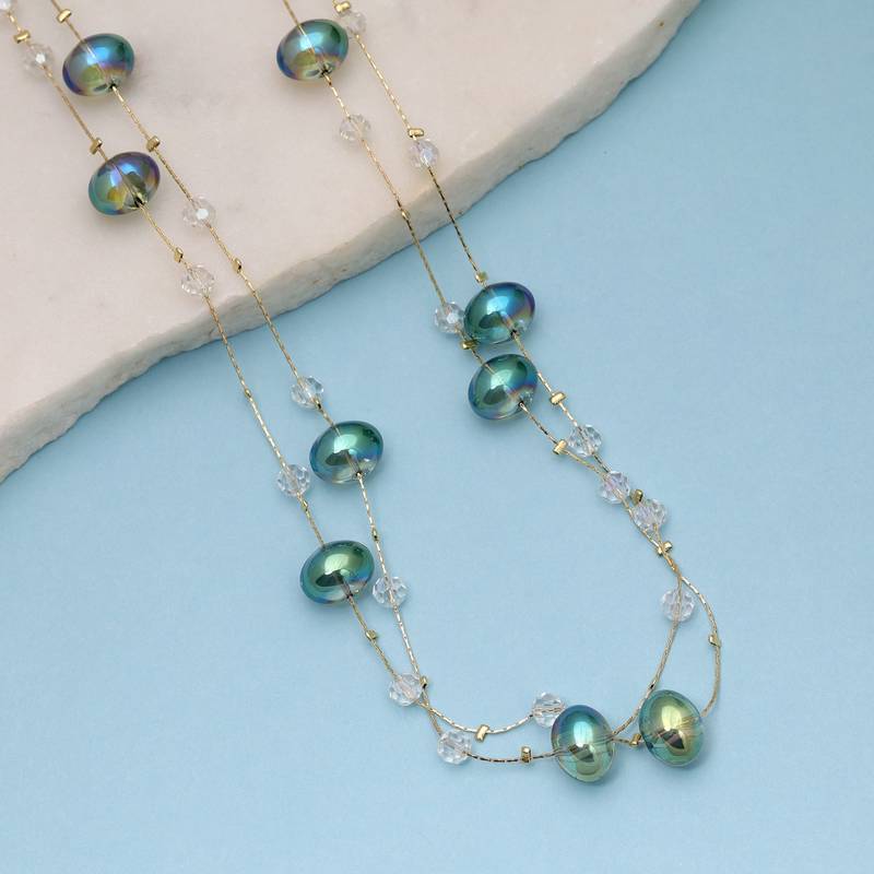 Crystal green color beaded mala with traditional design