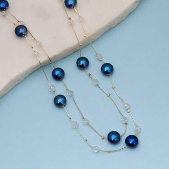 Blue color beaded mala with decorative bead pattern 1