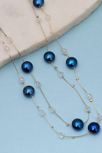 Blue color beaded mala with decorative bead pattern