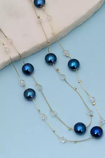 Blue color beaded mala with decorative bead pattern