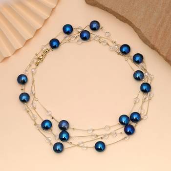 Blue color beaded mala with decorative bead pattern 2
