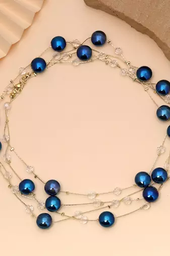 Blue color beaded mala with decorative bead pattern