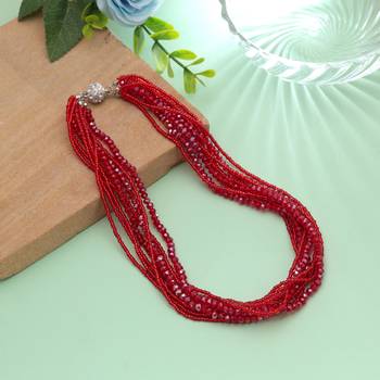 Red color magnetic beaded necklace with handmade style 1