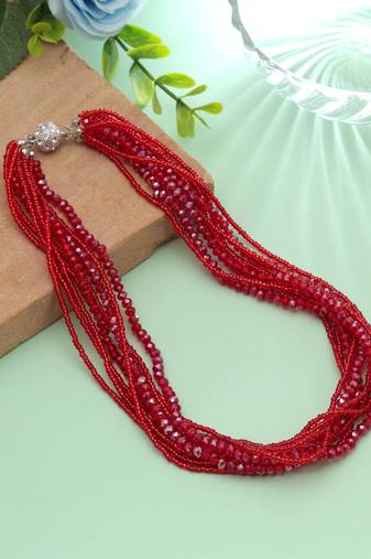 Red color magnetic beaded necklace with handmade style