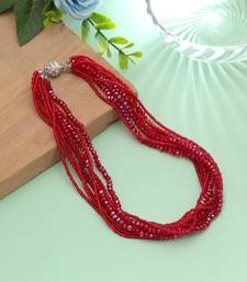Red color magnetic beaded necklace with handmade style