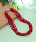 Red color magnetic beaded necklace with handmade style