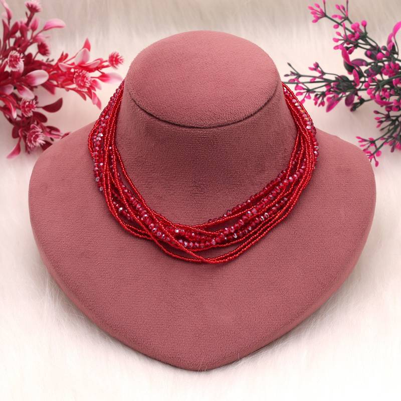 Red color magnetic beaded necklace with handmade style