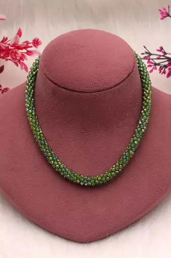 Light green color magnetic beaded necklace with designer look
