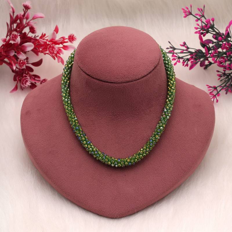 Light green color magnetic beaded necklace with designer look
