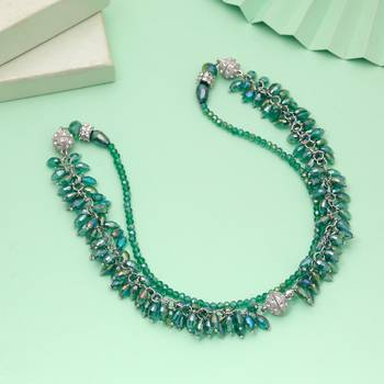 Green color beaded necklace with traditional design 1