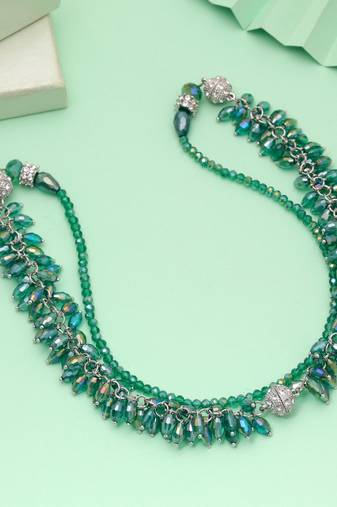 Green color beaded necklace with traditional design