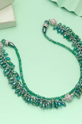 Green color beaded necklace with traditional design