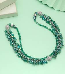 Green color beaded necklace with traditional design