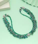 Green color beaded necklace with traditional design