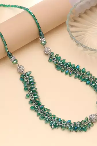 Green color beaded necklace with traditional design