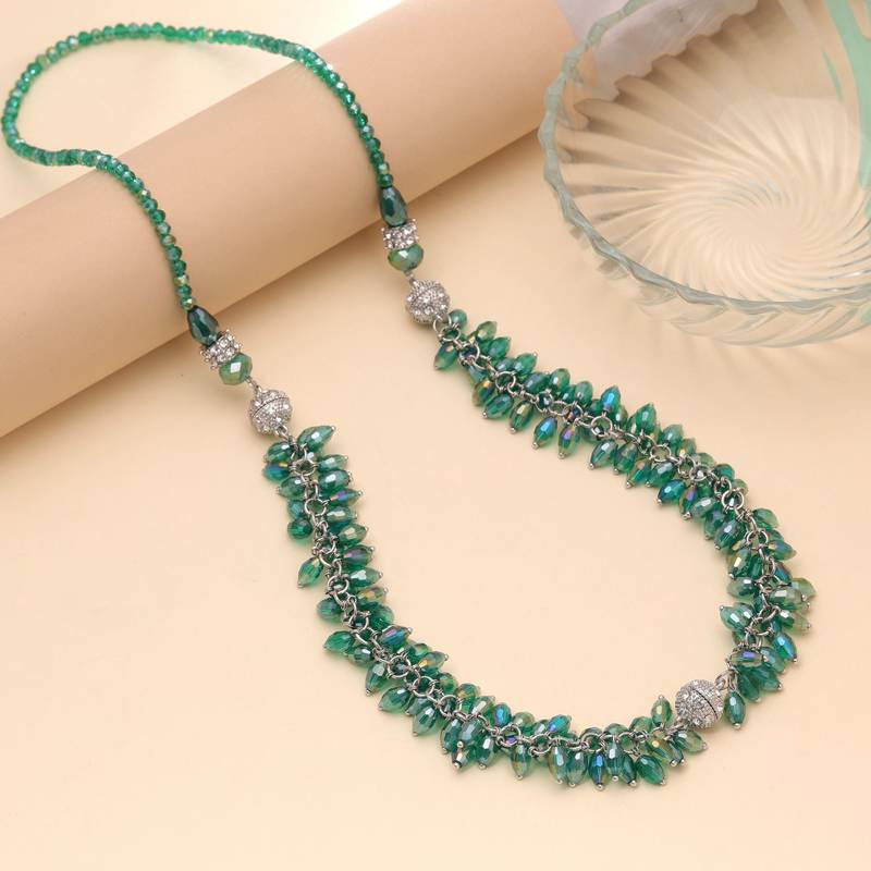 Green color beaded necklace with traditional design