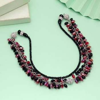 Red & black color beaded necklace with ethnic design 1