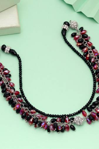 Red & black color beaded necklace with ethnic design