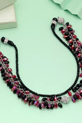Red & black color beaded necklace with ethnic design