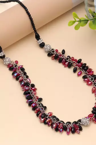 Red & black color beaded necklace with ethnic design