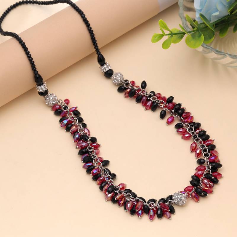 Red & black color beaded necklace with ethnic design