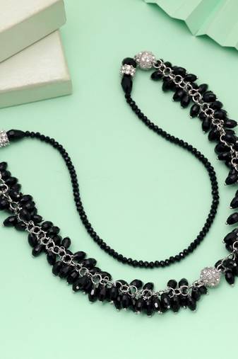 Black color beaded necklace with handmade style