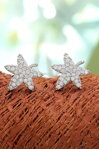 Silver color american diamond earrings with modern style