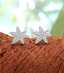 Silver color american diamond earrings with modern style