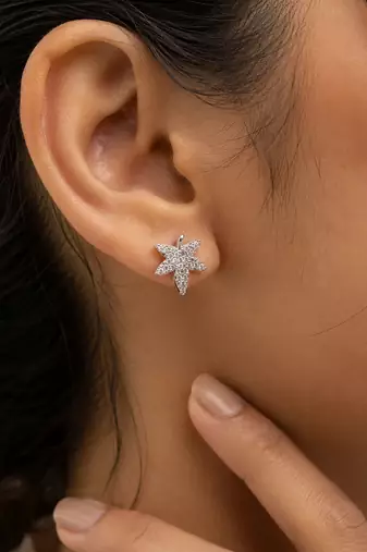 Silver color american diamond earrings with modern style