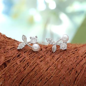 Silver color american diamond earrings with elegant finish 1