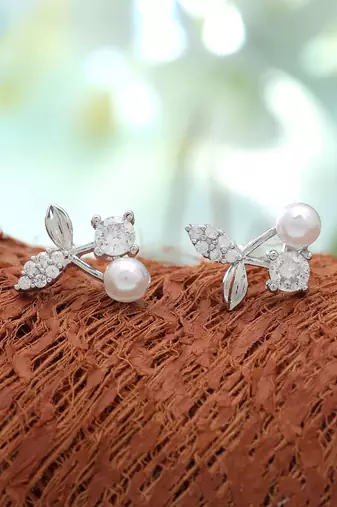 Silver color american diamond earrings with elegant finish