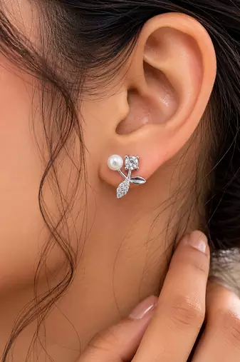 Silver color american diamond earrings with elegant finish