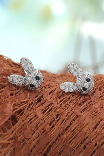 Silver color american diamond earrings with crystal design