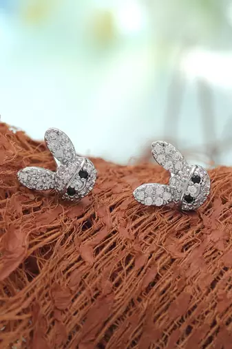 Silver color american diamond earrings with crystal design