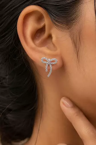 Silver color american diamond earrings with everyday style