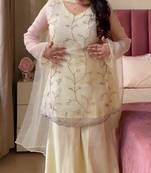 Women's Gorgeous Embroidery Work Georgette Silk Fabric Straight Kurta Sharara and Dupatta Set