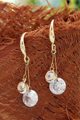 White color american diamond earrings with crystal finish