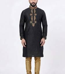 Black silk kurta with embroidery work for men;s